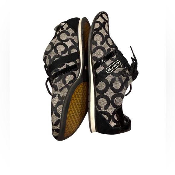 Coach "Kathleen" Black and Cream Signature Logo Sneakers Size 8.5 - Picture 15 of 16